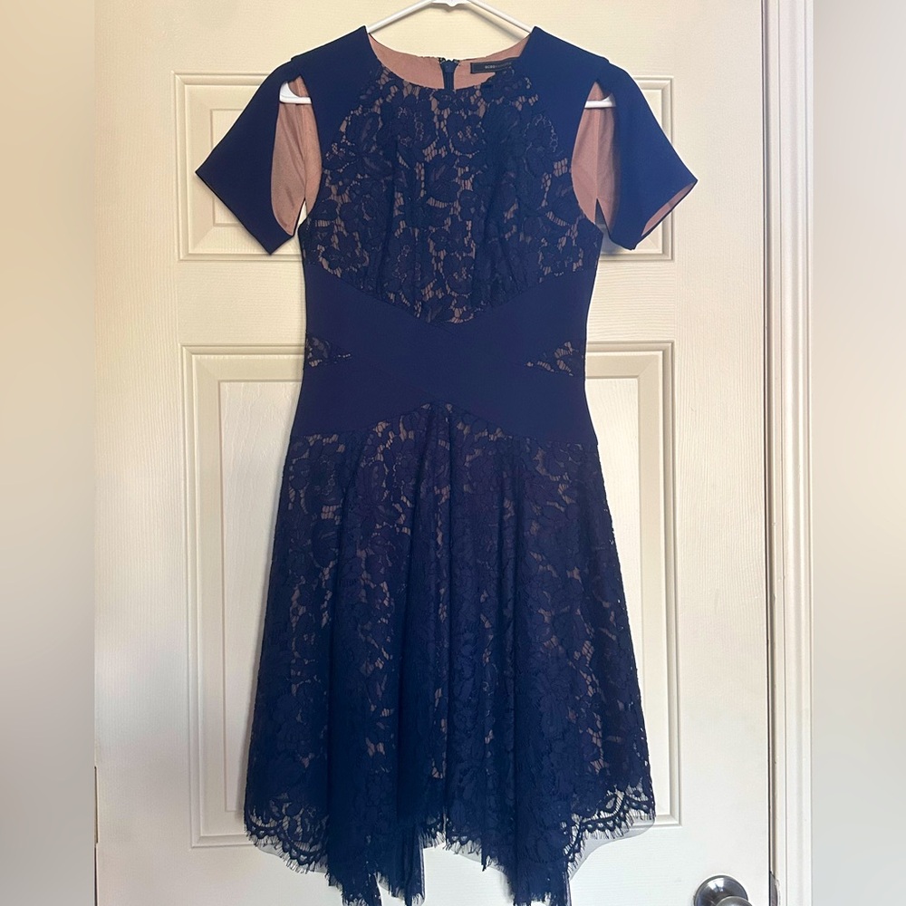 NWT BCBG Navy and nude lace dress